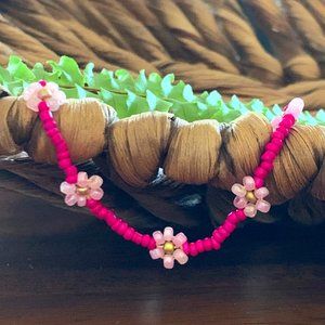 Boho Happy Daisy Bracelet-Fuschia+LightPink